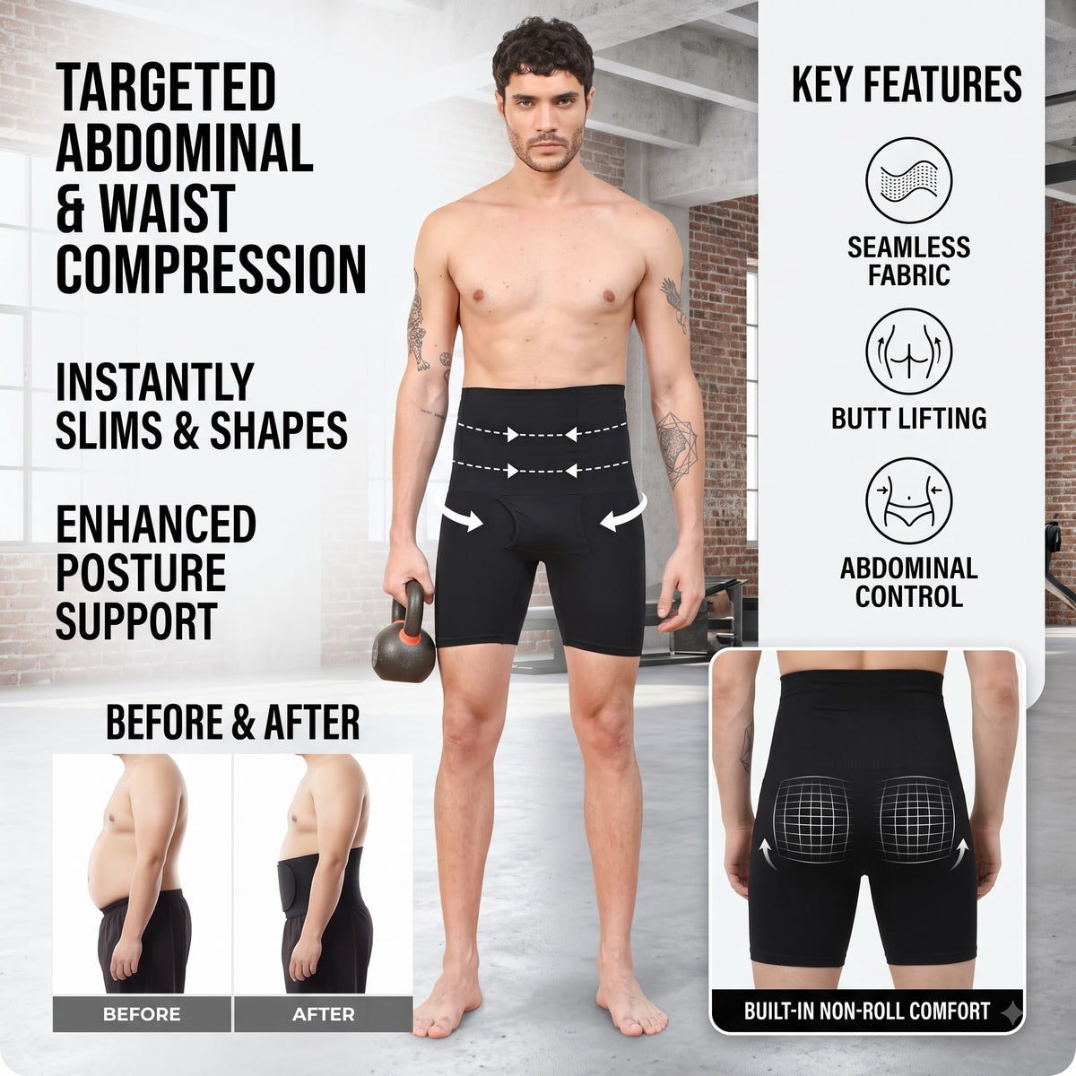 Men's High-Compression Body Shaper Shorts