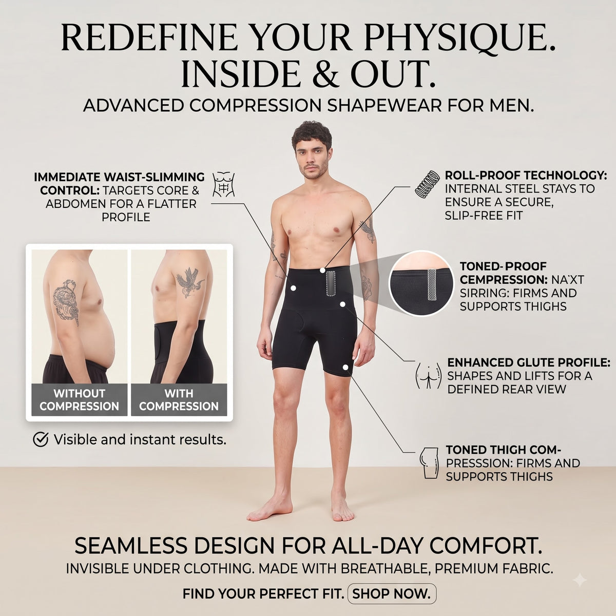 Men's High-Compression Body Shaper Shorts